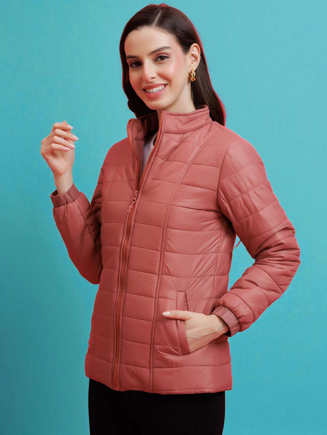 women solid long sleeve quilted jacket - 22290414 -  Standard Image - 2