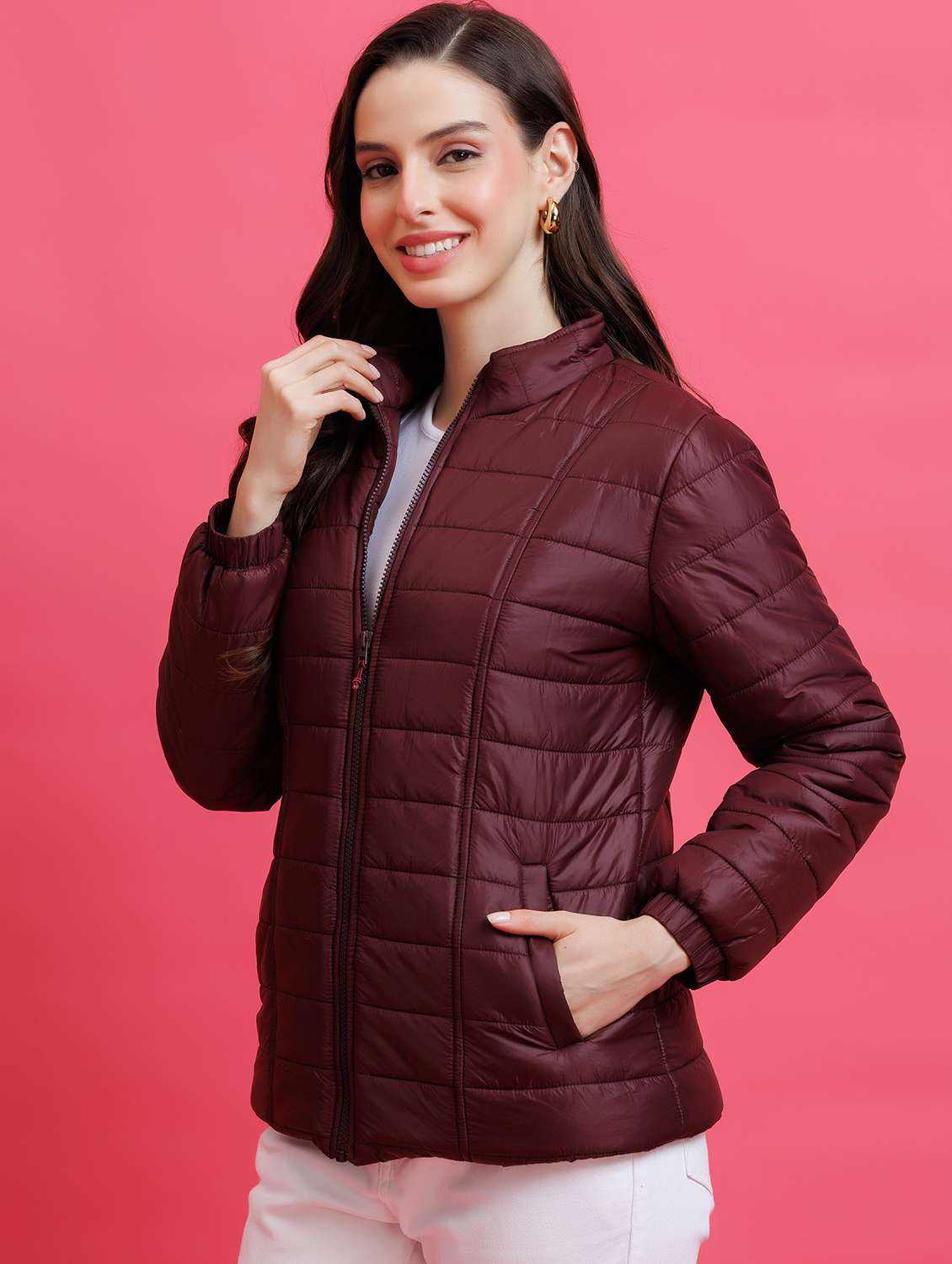women solid long sleeve quilted jacket - 22290417 -  Standard Image - 2