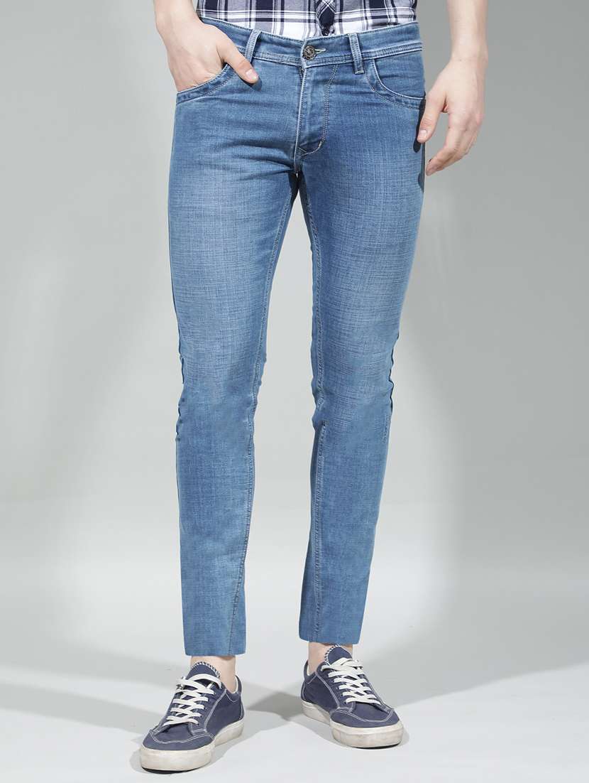 men washed mid rise full length slim fit jeans