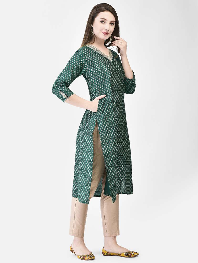 women printed three quarter sleeve straight kurta - 22290503 -  Standard Image - 2