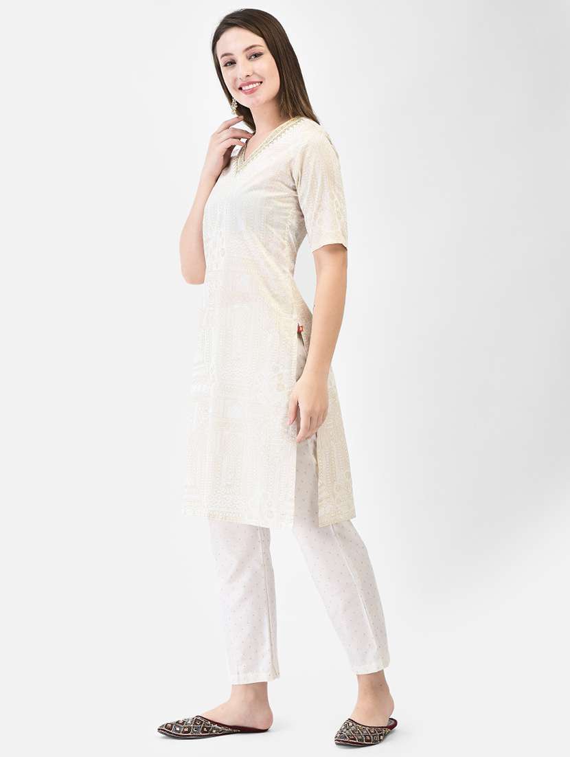 women printed short sleeve straight kurta - 22290506 -  Standard Image - 2