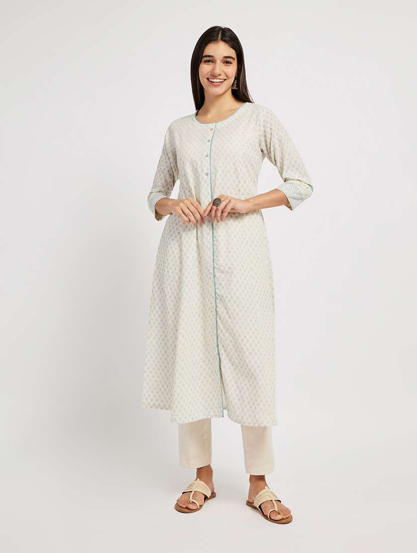 women printed three quarter sleeve a-line kurta