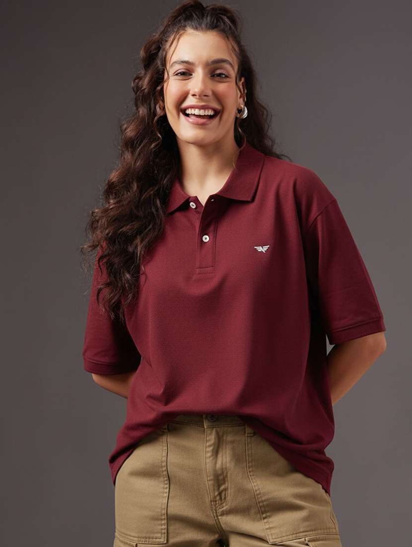 women solid short sleeve oversized polo t-shirt