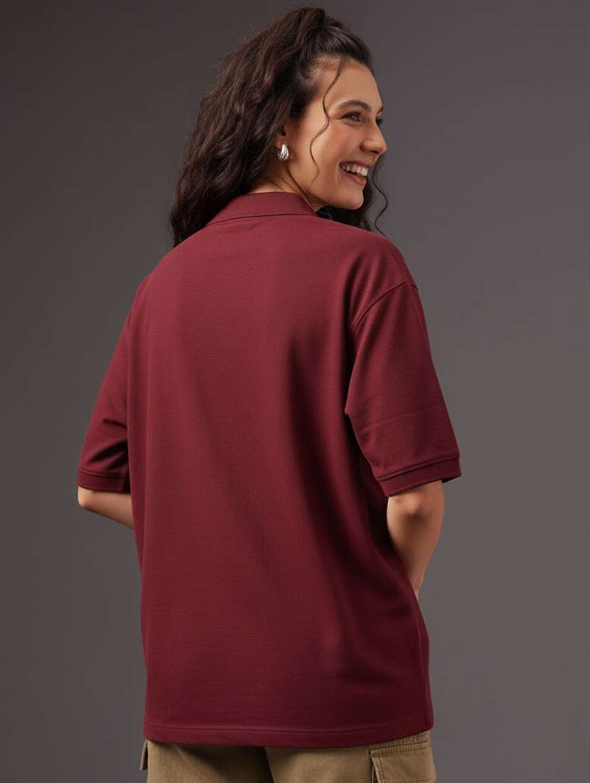 women solid short sleeve oversized polo t-shirt - 22290551 -  Standard Image - 2