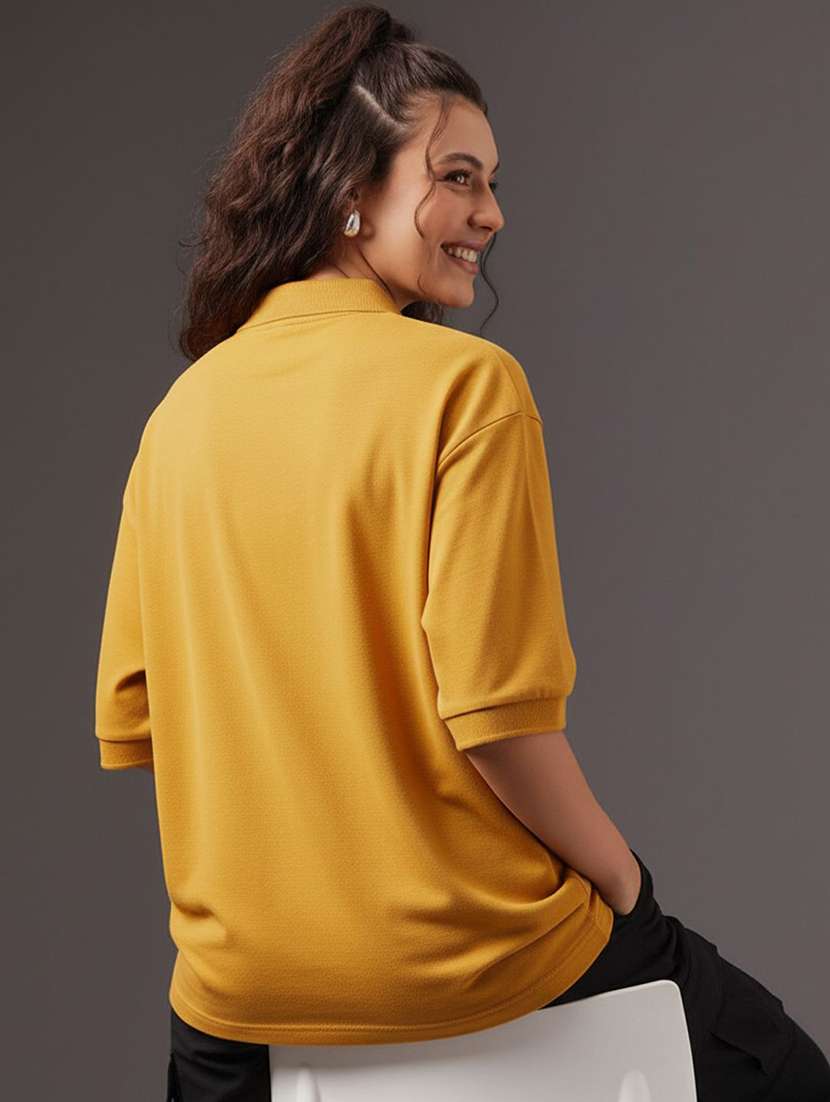 women solid short sleeve oversized polo t-shirt - 22290552 -  Standard Image - 2