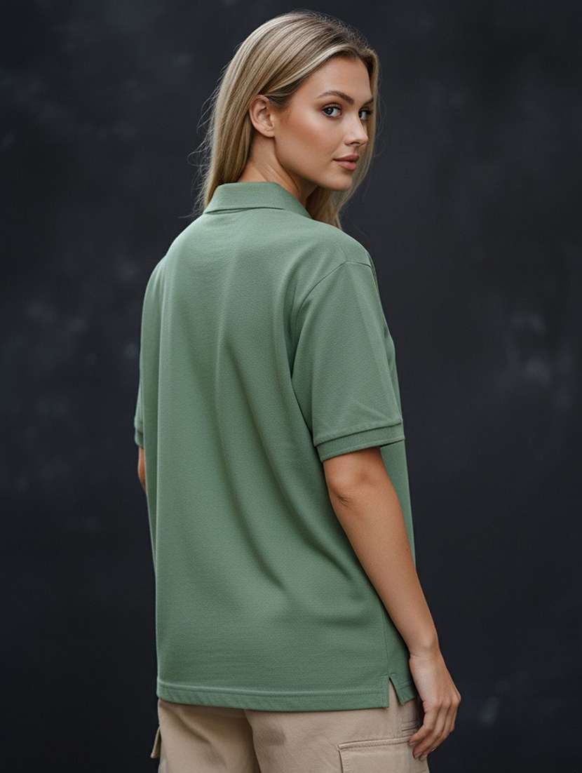 women solid short sleeve oversized polo t-shirt - 22290556 -  Standard Image - 2