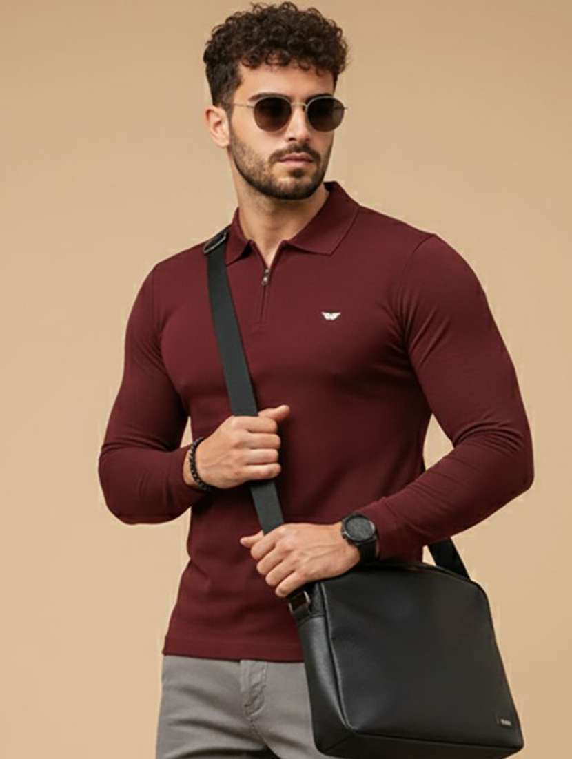men solid long sleeve polo t-shirt