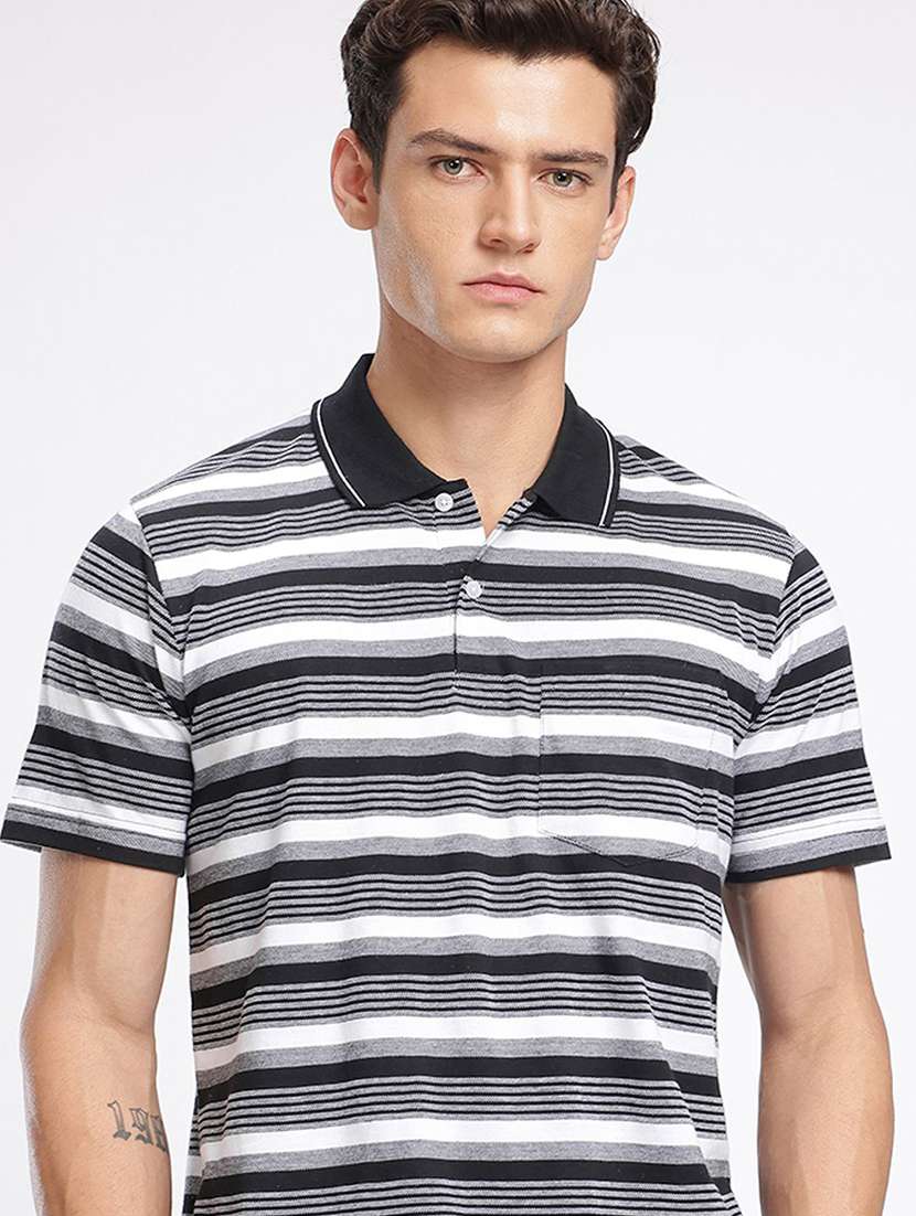 men striped short sleeve regular fit polo t-shirt