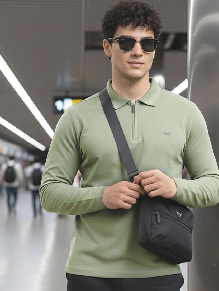 men solid long sleeve polo t-shirt