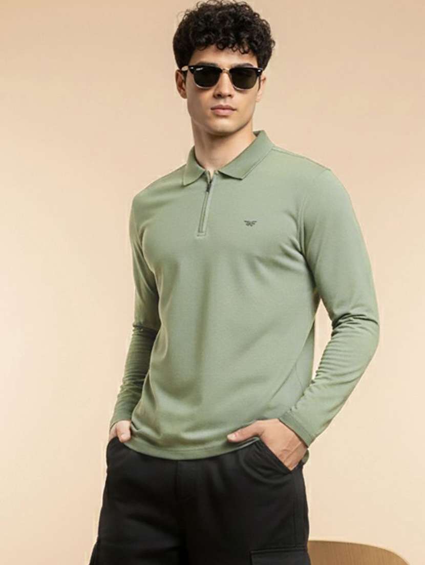 men solid long sleeve polo t-shirt