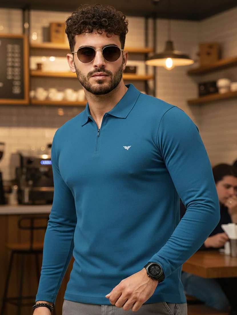 men solid long sleeve polo t-shirt