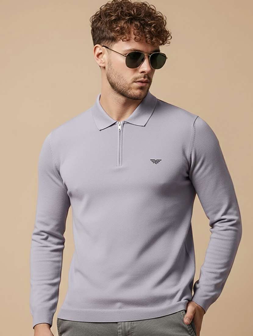 men solid long sleeve polo t-shirt