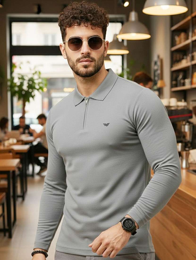 men solid long sleeve polo t-shirt
