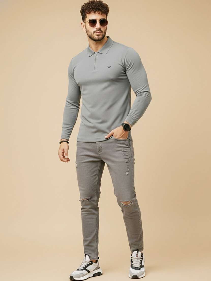 men solid long sleeve polo t-shirt - 22290718 -  Standard Image - 2