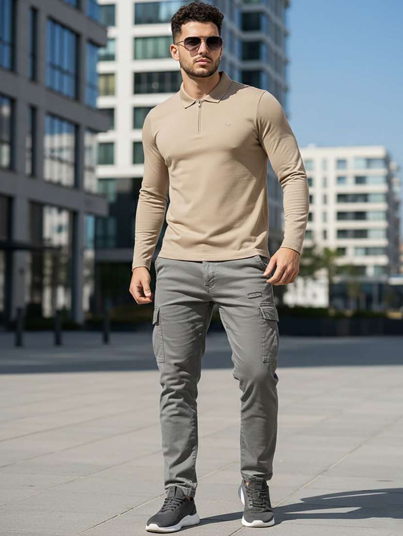 men solid long sleeve polo t-shirt - 22290739 -  Standard Image - 2