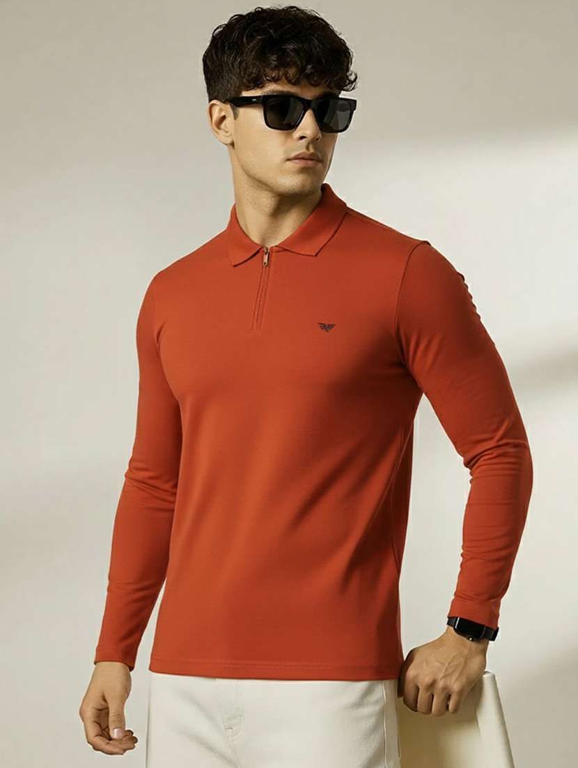 men solid long sleeve polo t-shirt