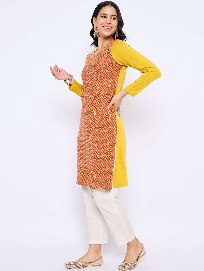 women self design long sleeve winter wear kurta  - 22291111 -  Standard Image - 2