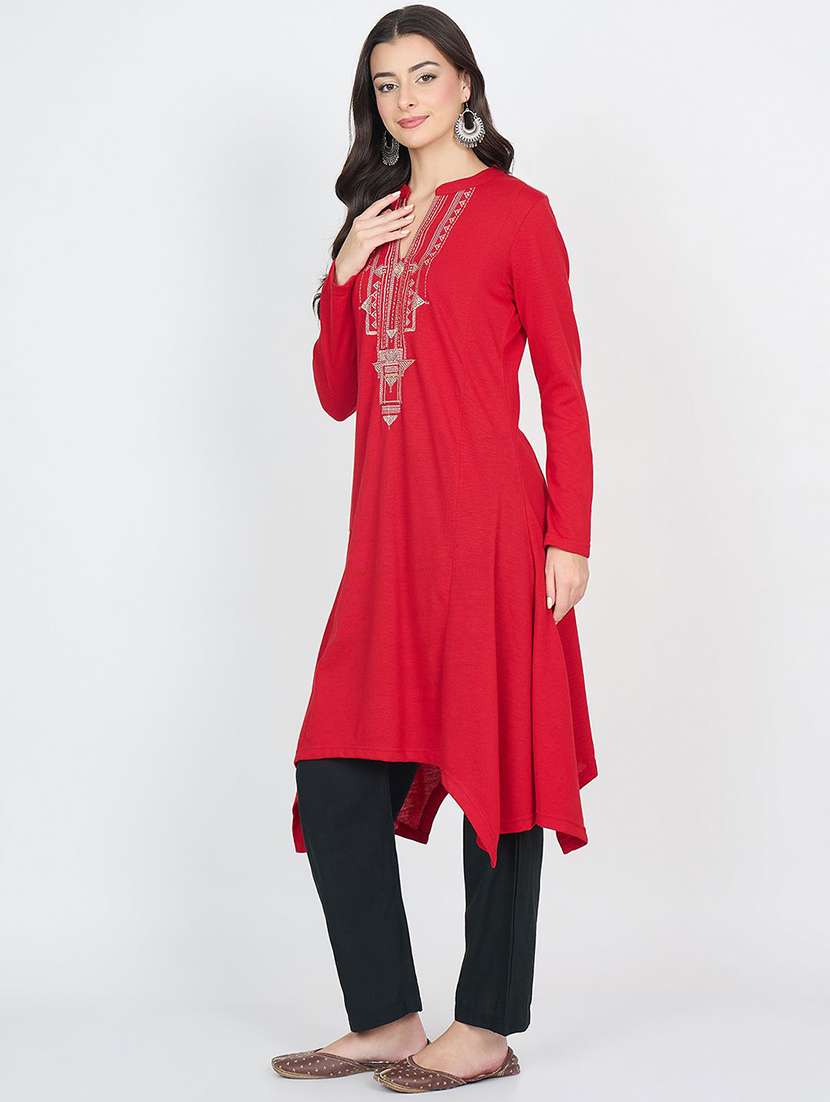 women solid with work long sleeve winter wear kurta  - 22291115 -  Standard Image - 2
