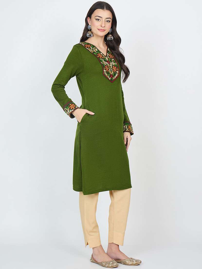 women solid with work long sleeve winter wear kurta  - 22291120 -  Standard Image - 2