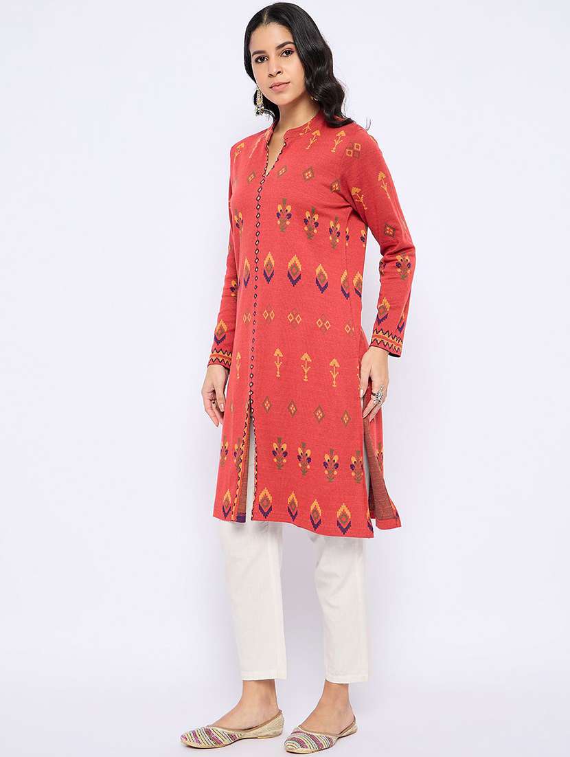 women self design long sleeve winter wear kurta  - 22291129 -  Standard Image - 2
