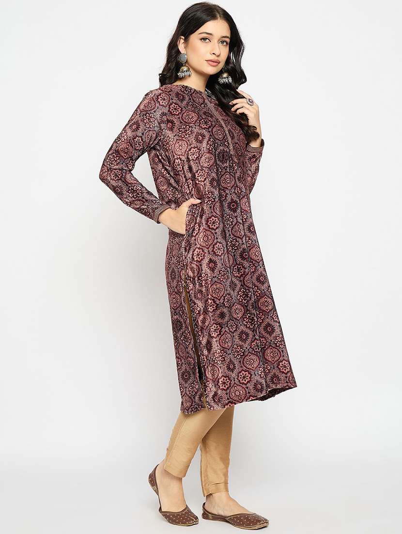 women printed long sleeve winter wear kurta  - 22291132 -  Standard Image - 2