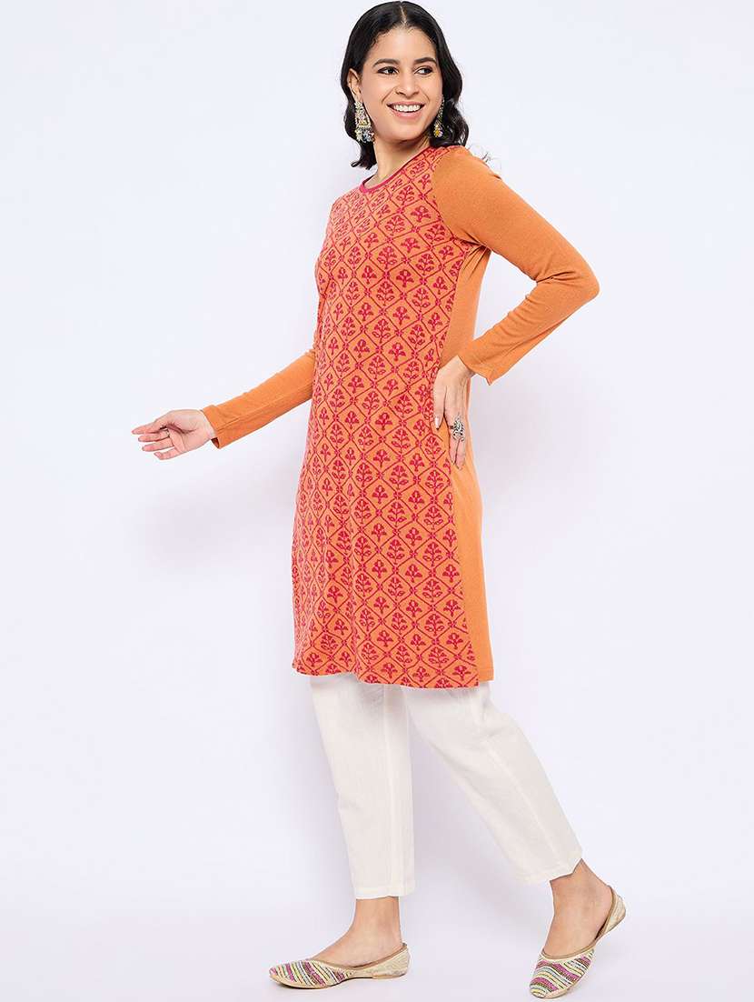 women self design long sleeve winter wear kurta  - 22291137 -  Standard Image - 2