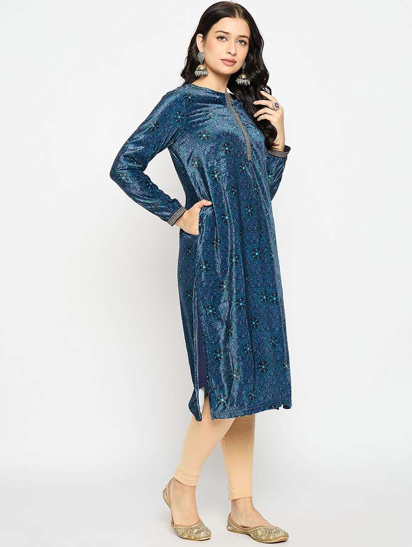 women self design long sleeve winter wear kurta  - 22291142 -  Standard Image - 2