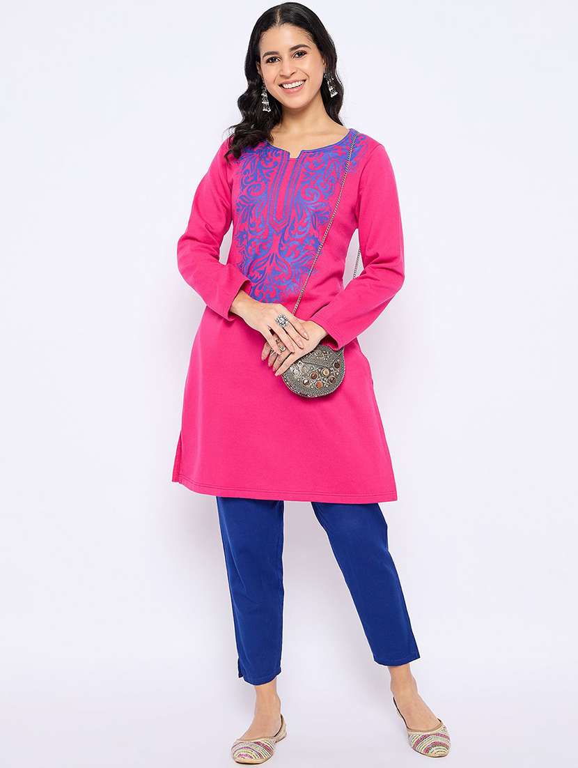 women printed long sleeve winter wear kurta 