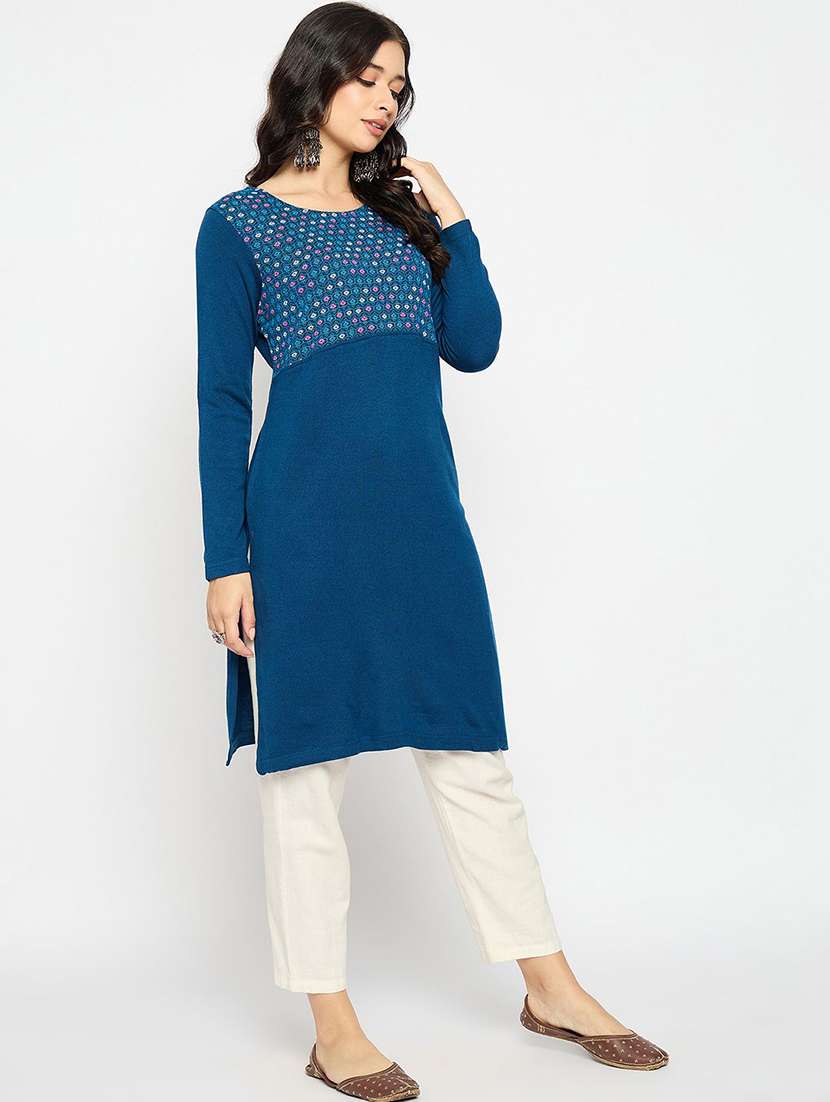 women solid with work long sleeve winter wear kurta  - 22291153 -  Standard Image - 2