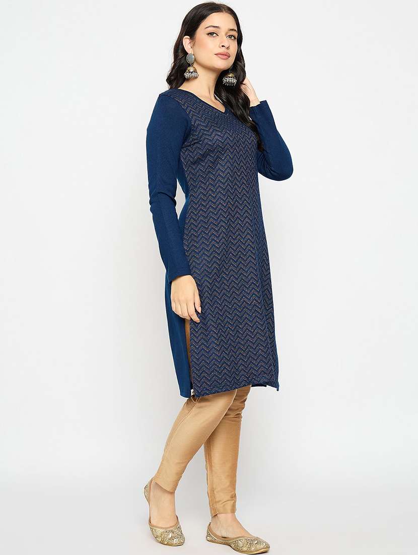 women self design long sleeve winter wear kurta  - 22291176 -  Standard Image - 2