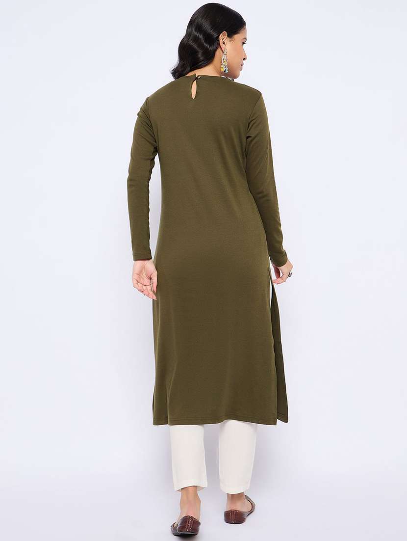 women solid long sleeve winter wear kurta  - 22291182 -  Standard Image - 2