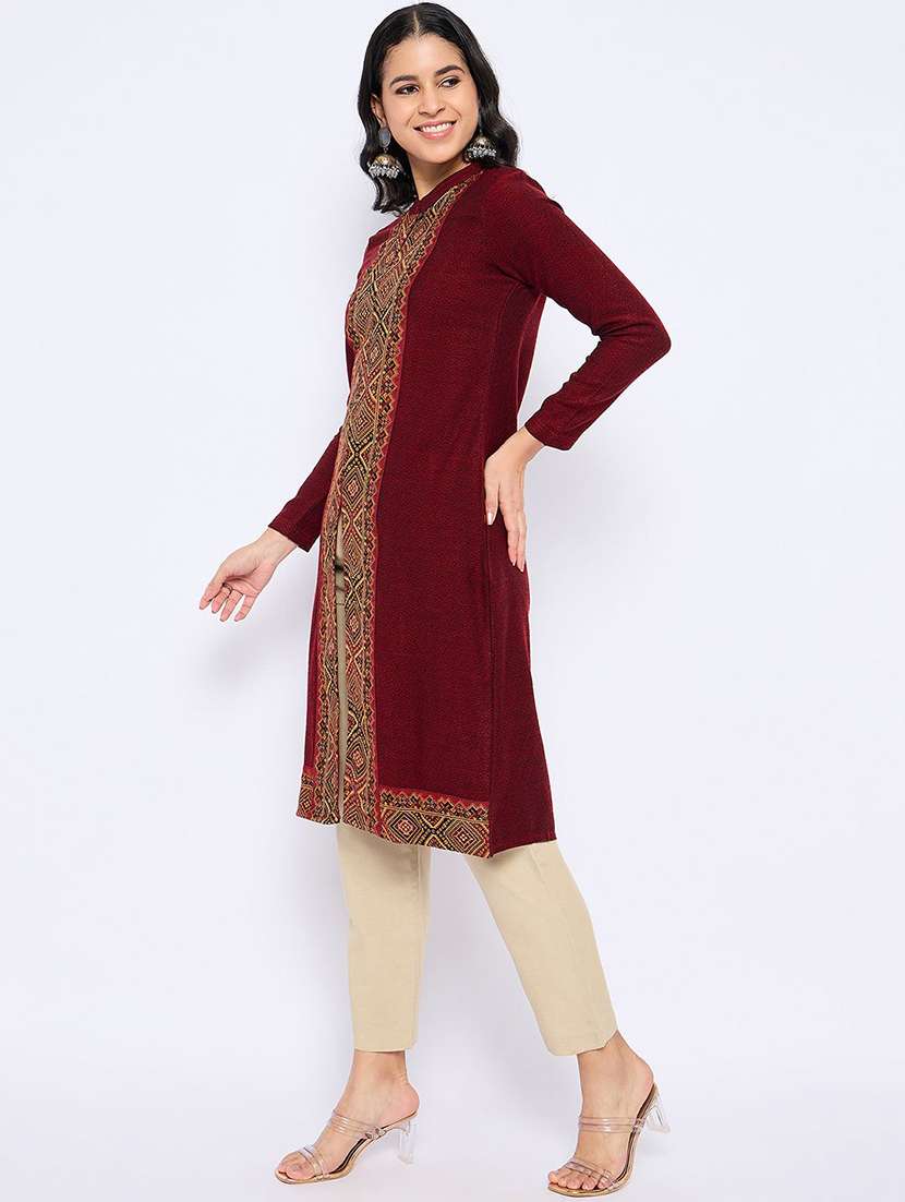 women self design long sleeve winter wear kurta  - 22291187 -  Standard Image - 2