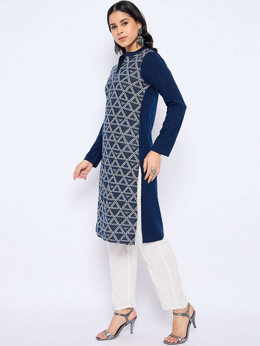 women geometric long sleeve winter wear kurta  - 22291188 -  Standard Image - 2