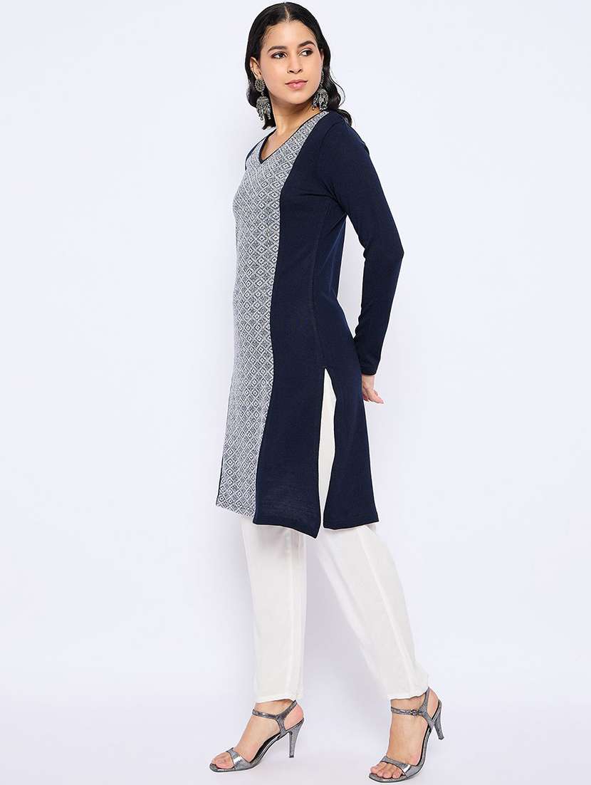 women self design long sleeve winter wear kurta  - 22291191 -  Standard Image - 2