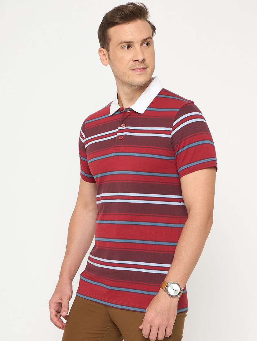 men striped short sleeve regular fit polo t-shirt