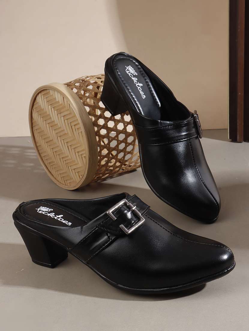 women solid slip on mules