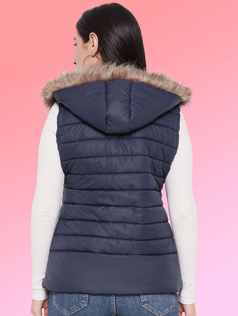 women solid sleeveless hooded quilted jacket - 22291352 -  Standard Image - 2