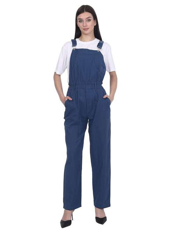 women solid sleeveless dungaree 