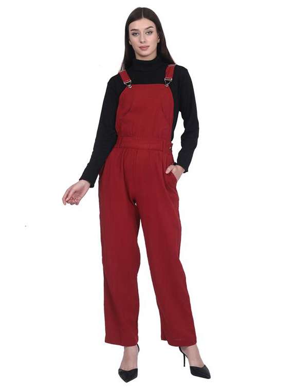 women solid sleeveless dungaree 