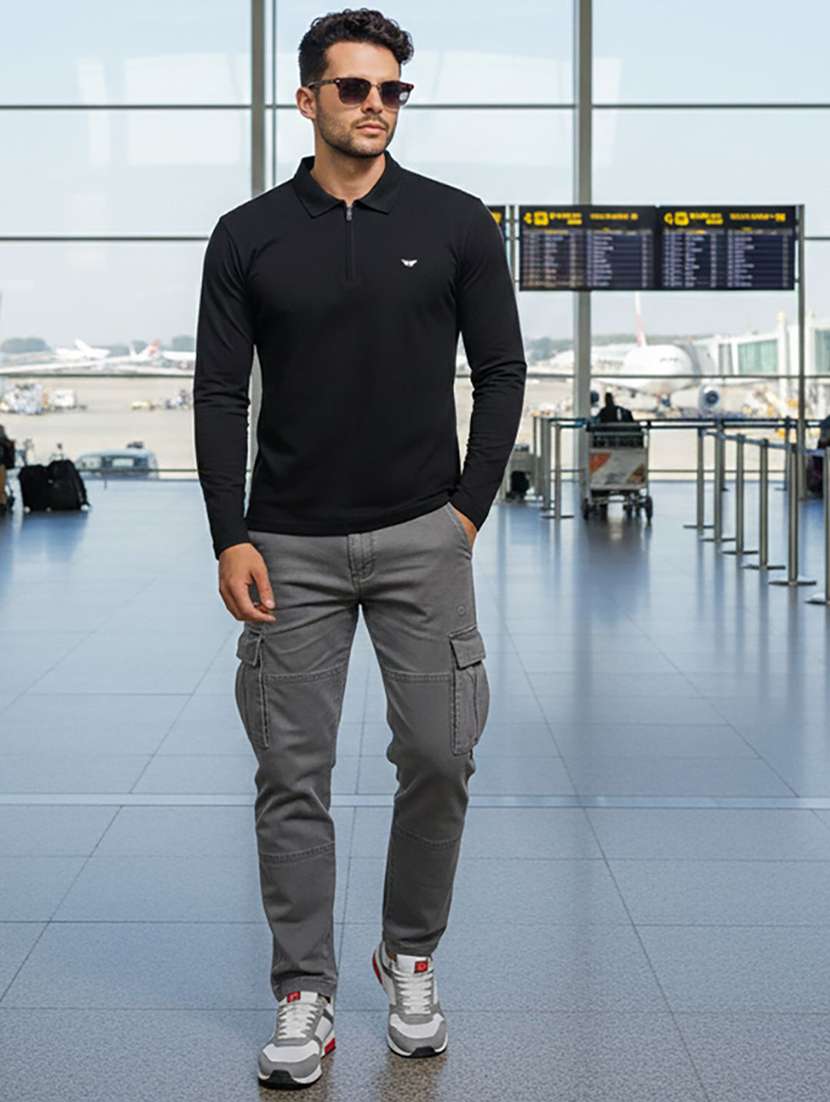 men solid long sleeve polo t-shirt