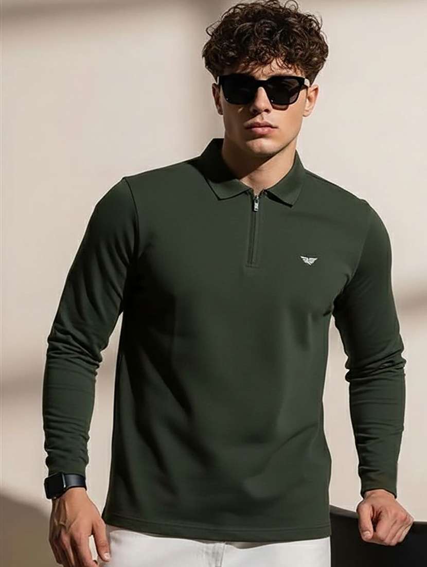 men solid long sleeve polo t-shirt