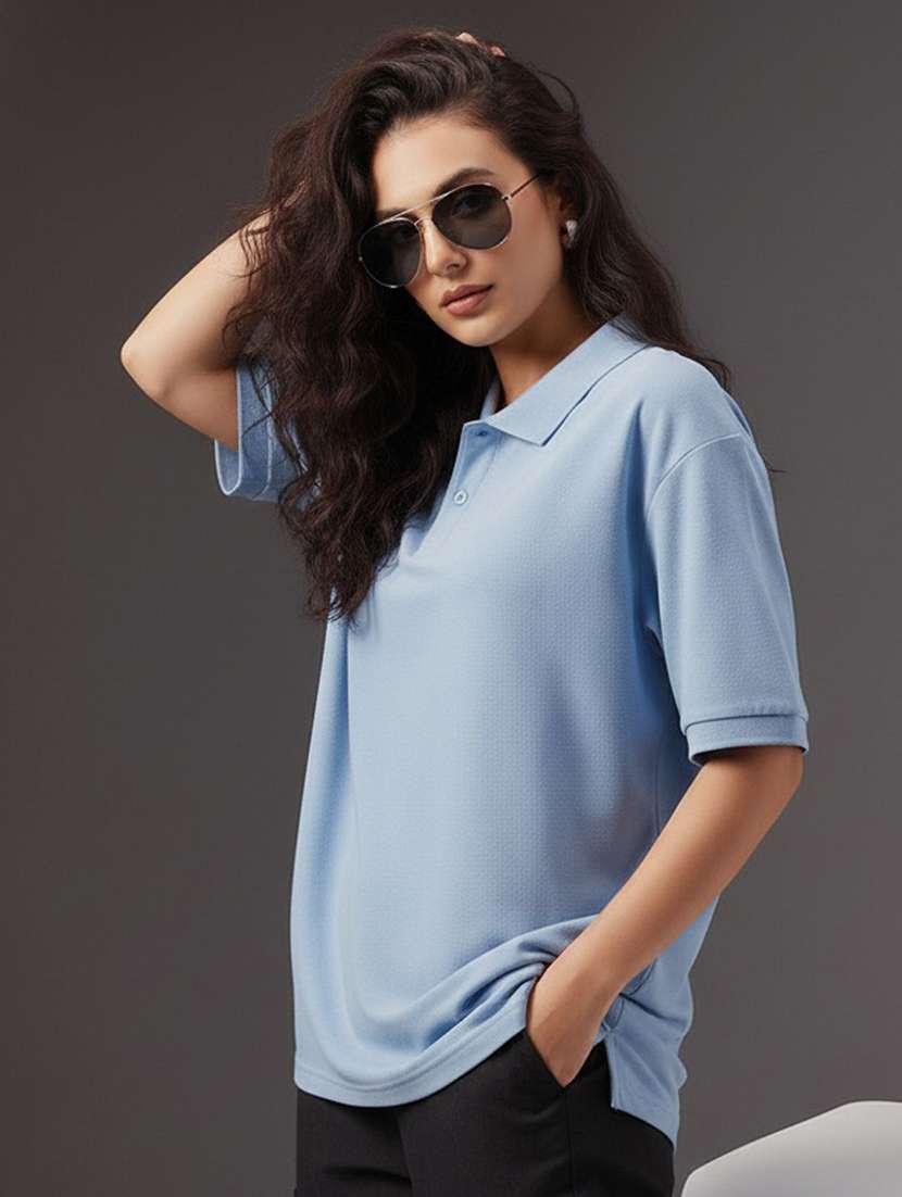 women solid short sleeve polo t-shirt