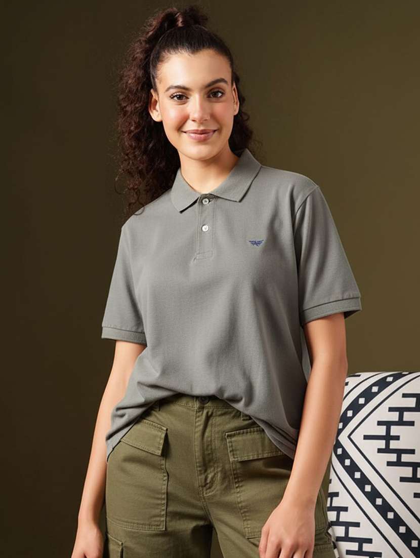 women solid short sleeve polo t-shirt