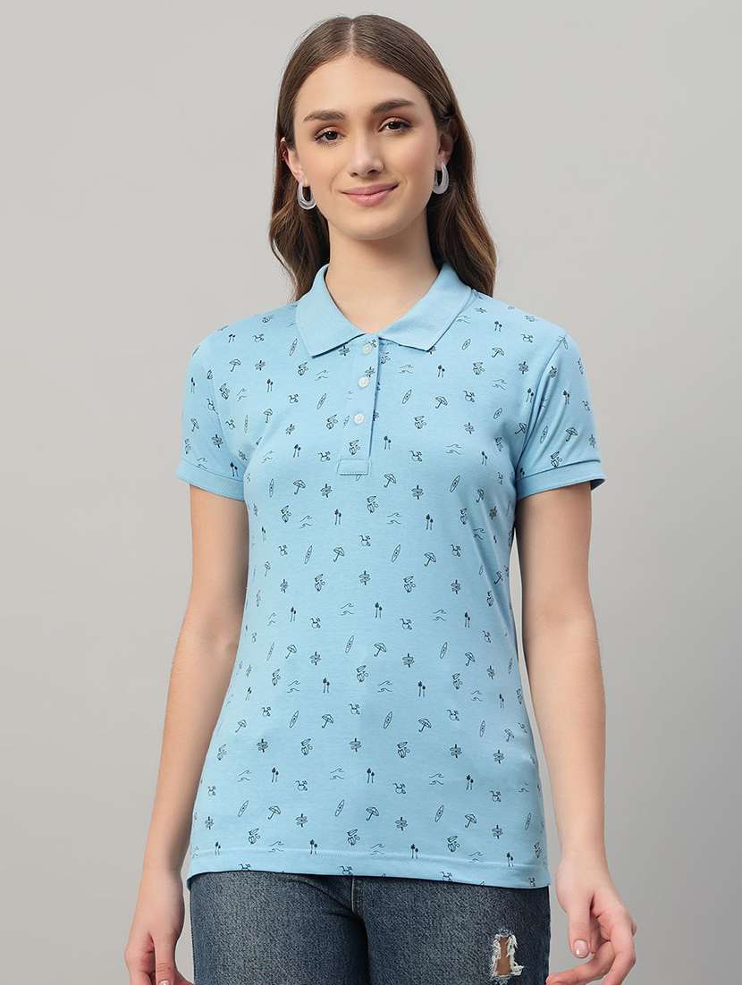 women printed short sleeve polo t-shirt