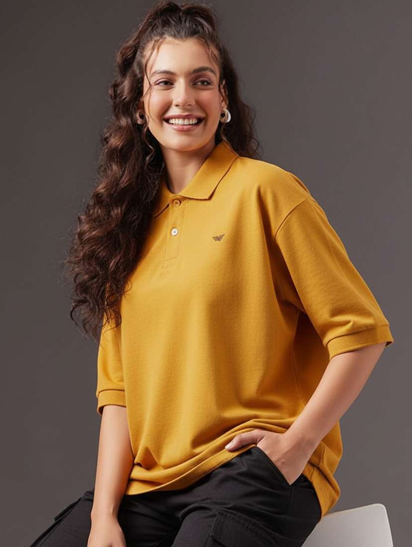 women solid oversized short sleeve polo t-shirt