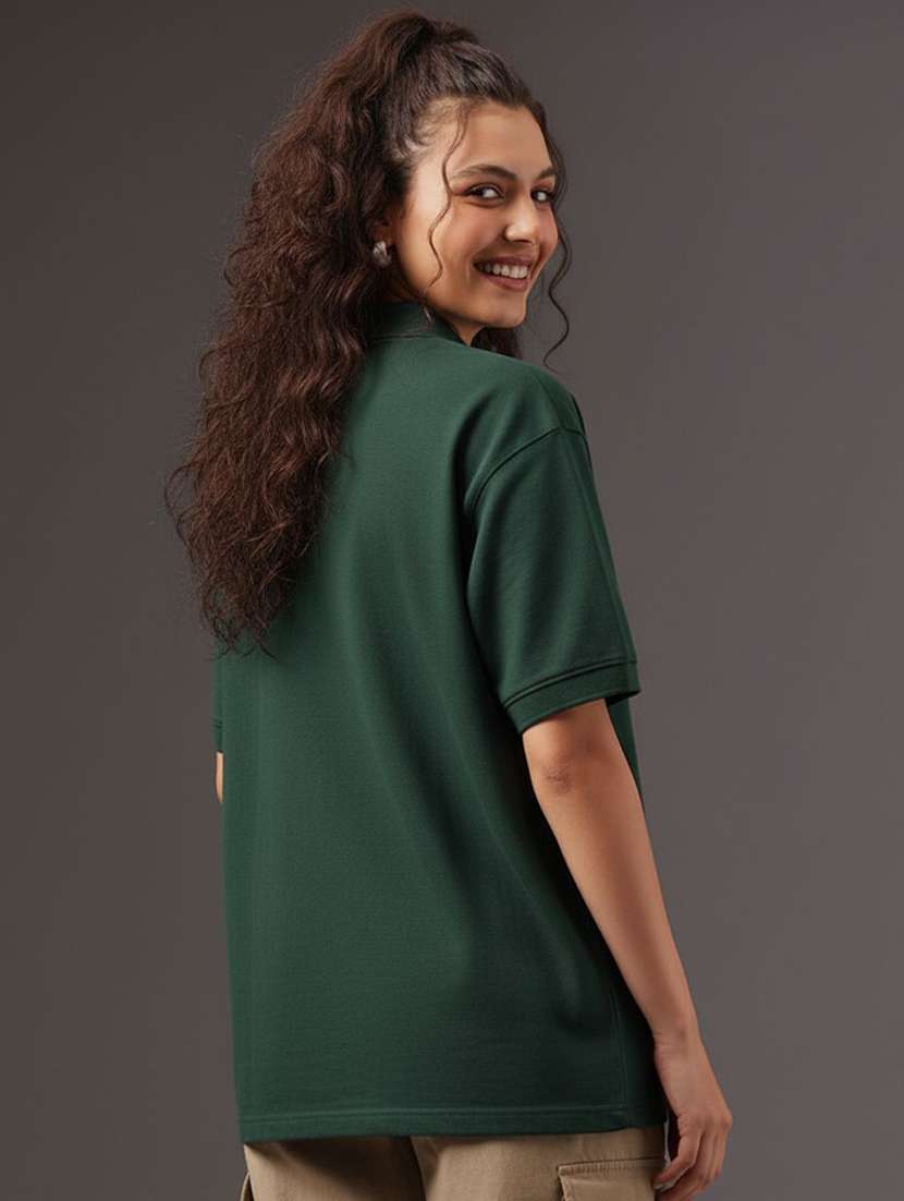 women solid short sleeve oversized polo t-shirt - 22291720 -  Standard Image - 2