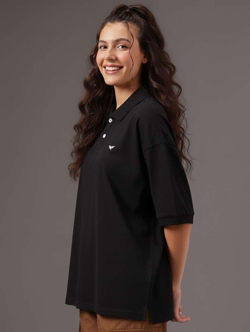 women solid short sleeve oversized polo t-shirt - 22291721 -  Standard Image - 2