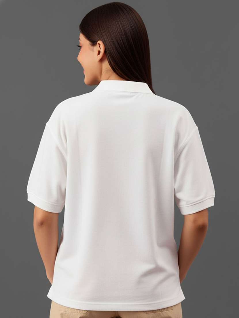 women solid oversized short sleeve polo t-shirt - 22291729 -  Standard Image - 2