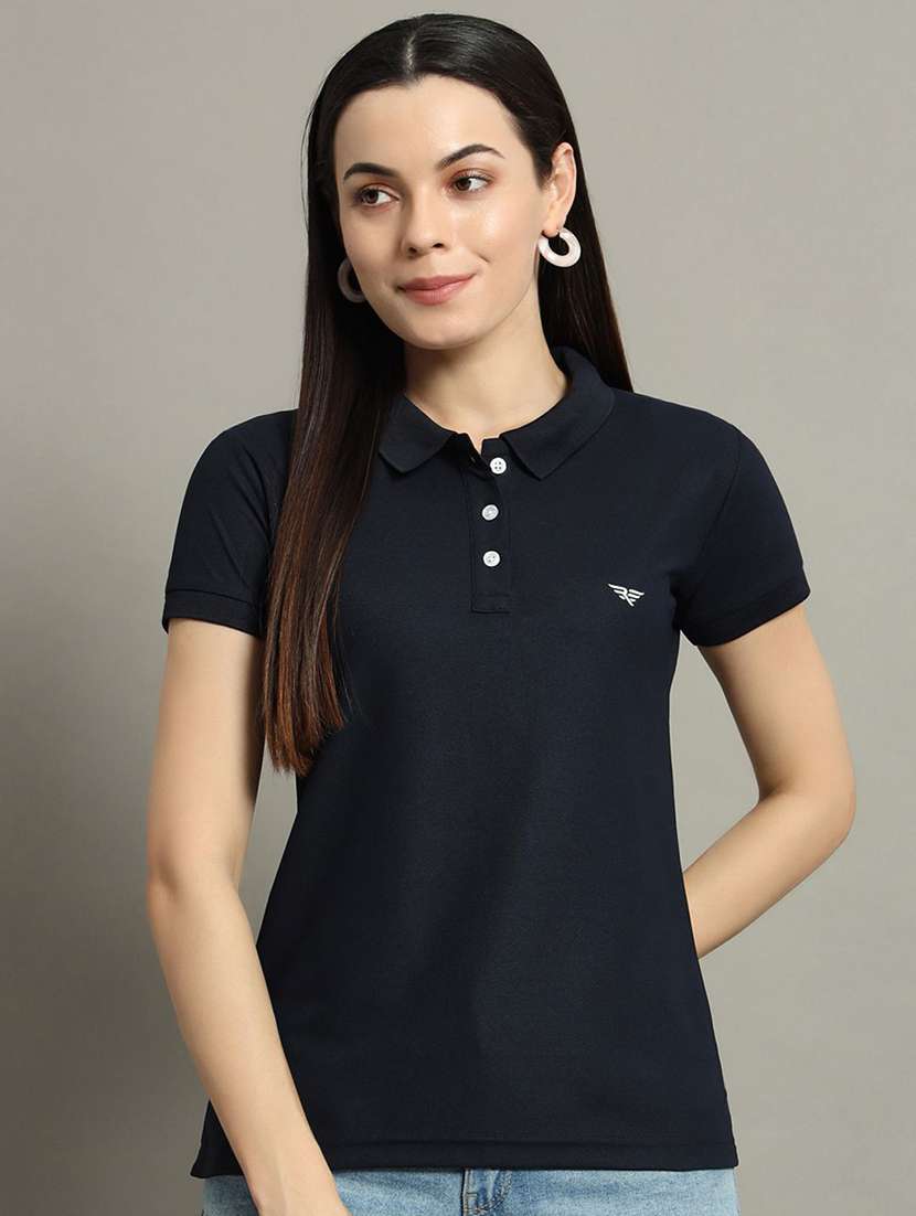 women solid short sleeve polo t-shirt