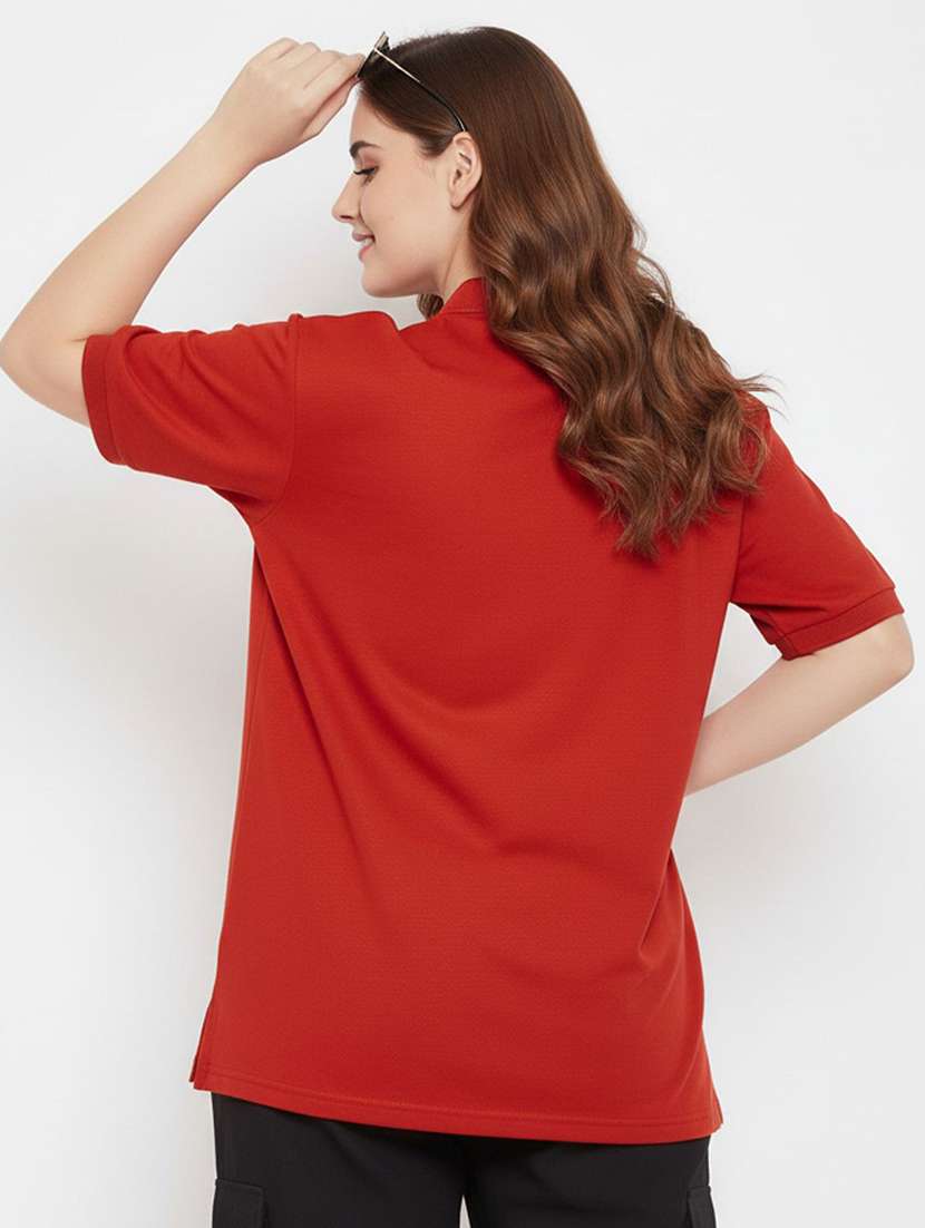 women solid short sleeve polo oversized t-shirt - 22291739 -  Standard Image - 2